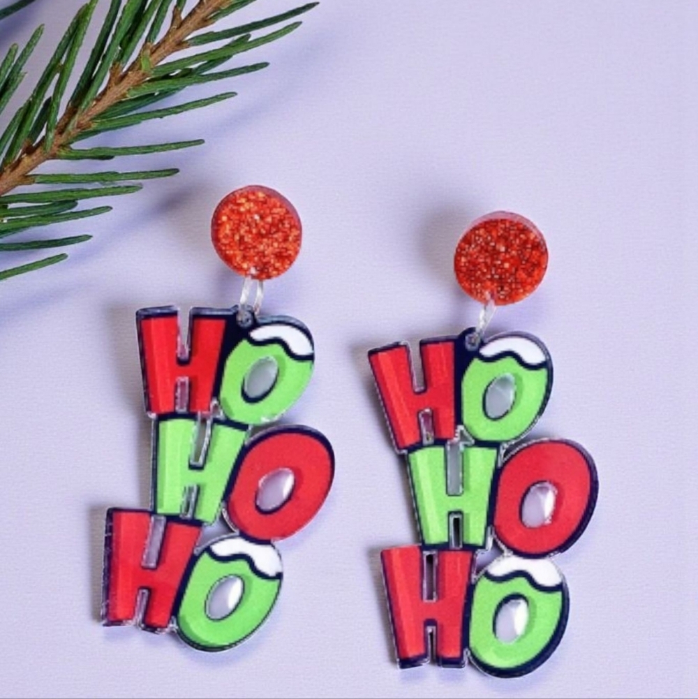 Festive Red and Green 'Ho Ho Ho' Holiday Earrings - Picture 1 of 3